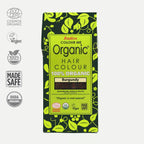 Box of Radico Colour Me Organic Hair Colour with green and black design with certification logos - 100g