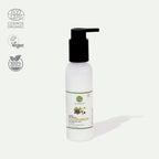 A bottle of Plantas Organic Body Lotion with a pump dispenser, labeled with the brand's logo and organic certification badges.